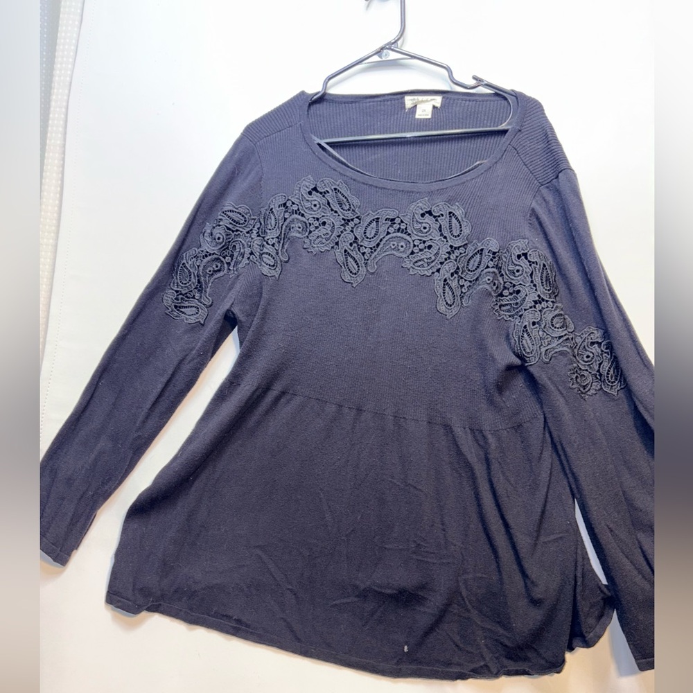 Style&Co Black Embroidered Top